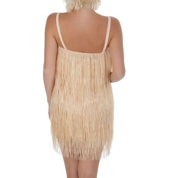 New Pin-Up Stars Women US S Beige Fringe Mini Dress | MSRP $189 - Picture 2 of 4